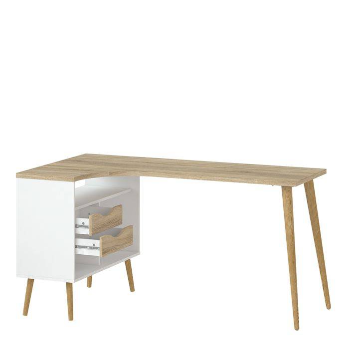 Oslo Desk 2 Drawer in White and Oak