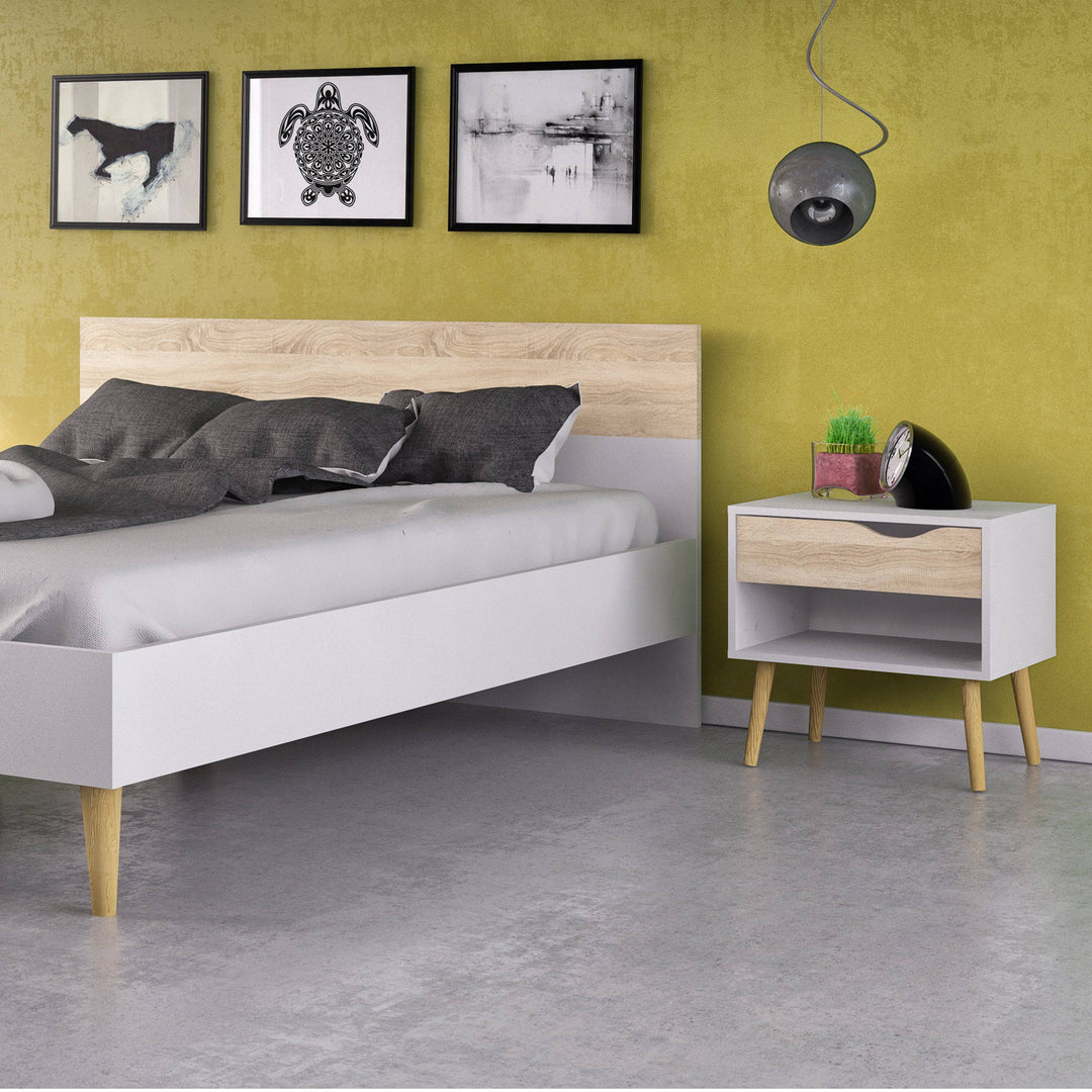 Oslo Euro Double Bed (140 x 200) in White and Oak - TidySpaces