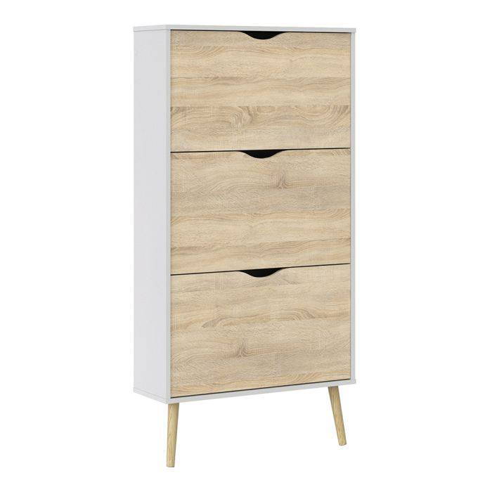 Oslo Shoe Cabinet 3 Drawers in White and Oak - TidySpaces