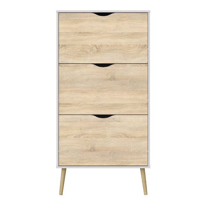 Oslo Shoe Cabinet 3 Drawers in White and Oak - TidySpaces