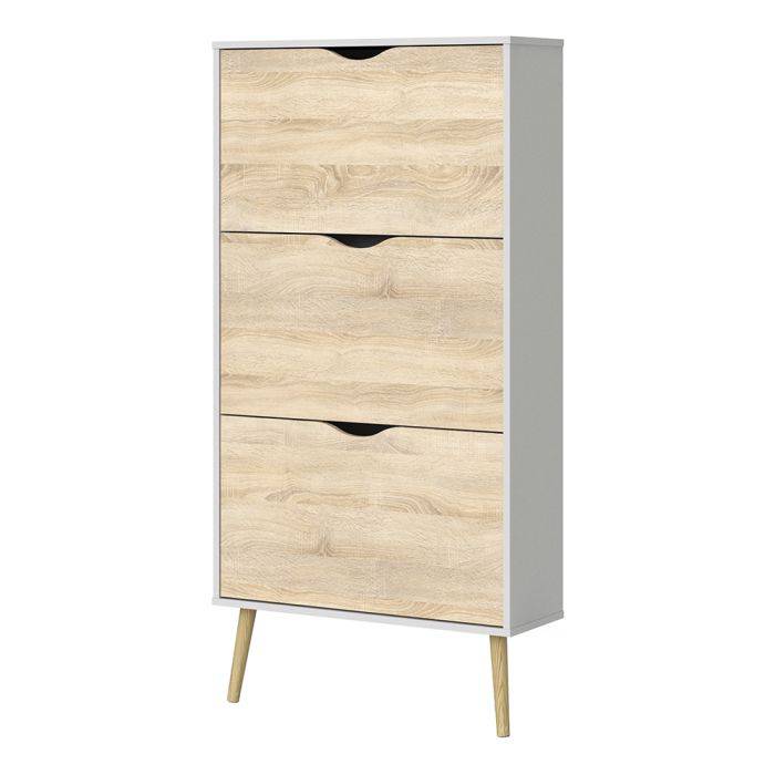 Oslo Shoe Cabinet 3 Drawers in White and Oak - TidySpaces