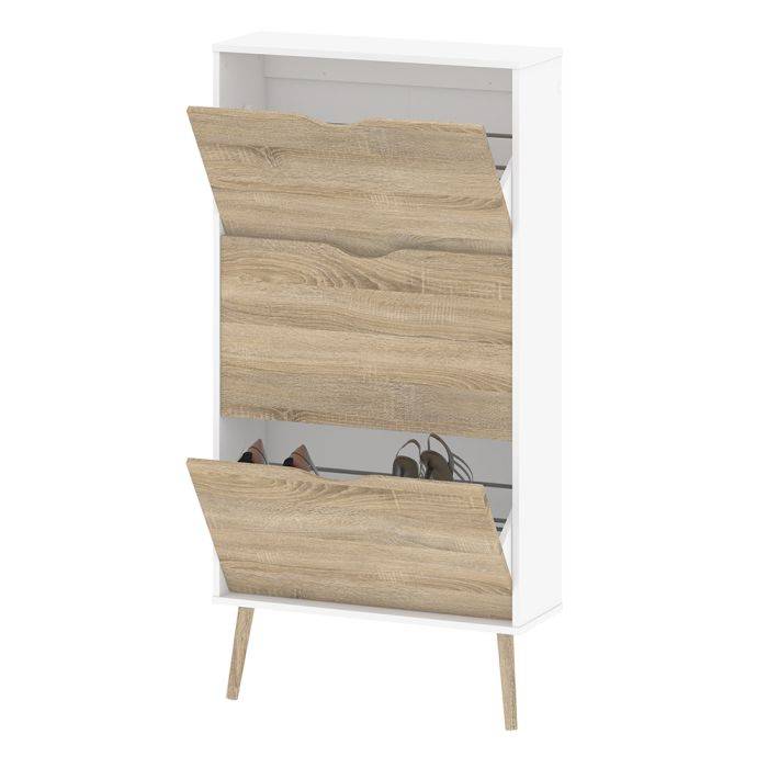 Oslo Shoe Cabinet 3 Drawers in White and Oak - TidySpaces