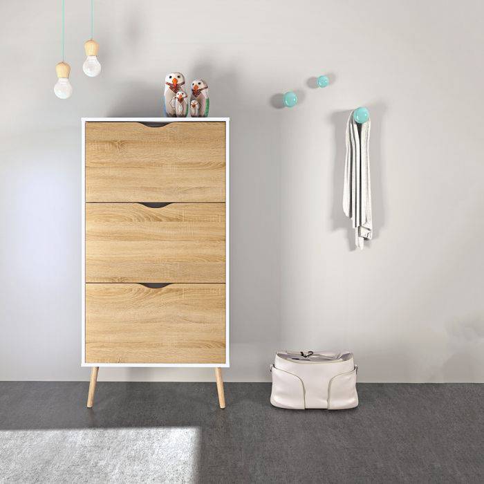 Oslo Shoe Cabinet 3 Drawers in White and Oak - TidySpaces