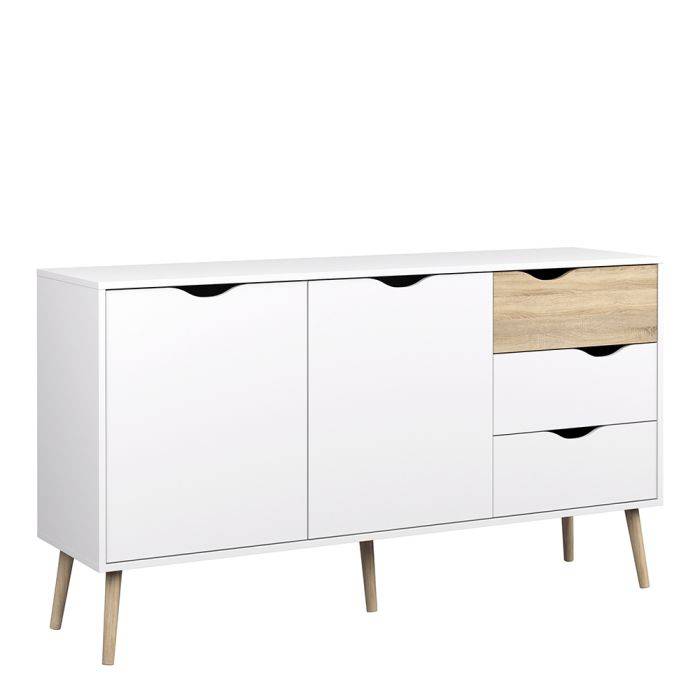 Oslo Sideboard - Large - 3 Drawers 2 Doors in White and Oak - TidySpaces