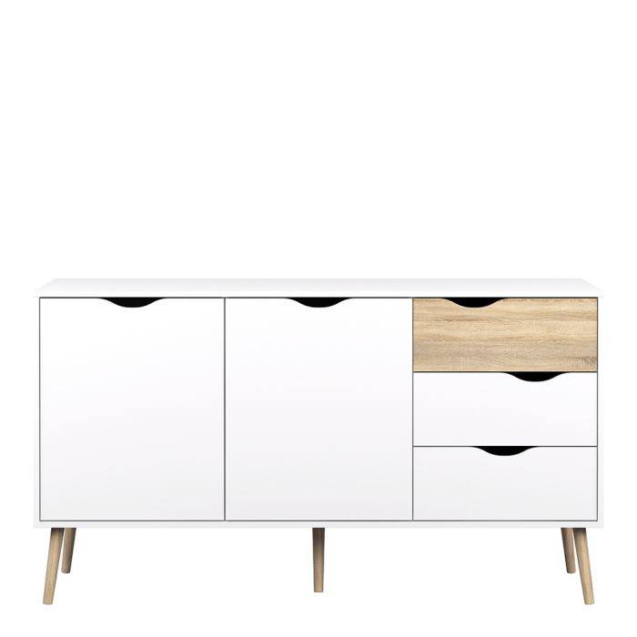 Oslo Sideboard - Large - 3 Drawers 2 Doors in White and Oak - TidySpaces