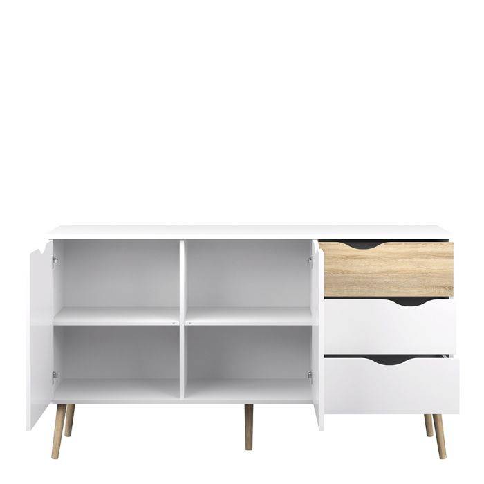 Oslo Sideboard - Large - 3 Drawers 2 Doors in White and Oak - TidySpaces