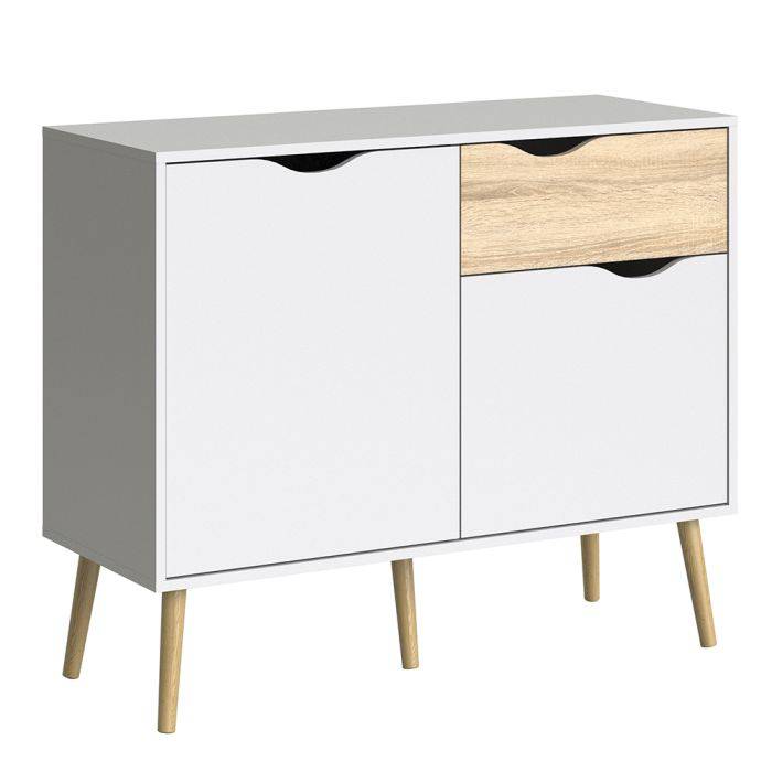 Oslo Sideboard - Small - 1 Drawer 2 Doors in White and Oak - TidySpaces