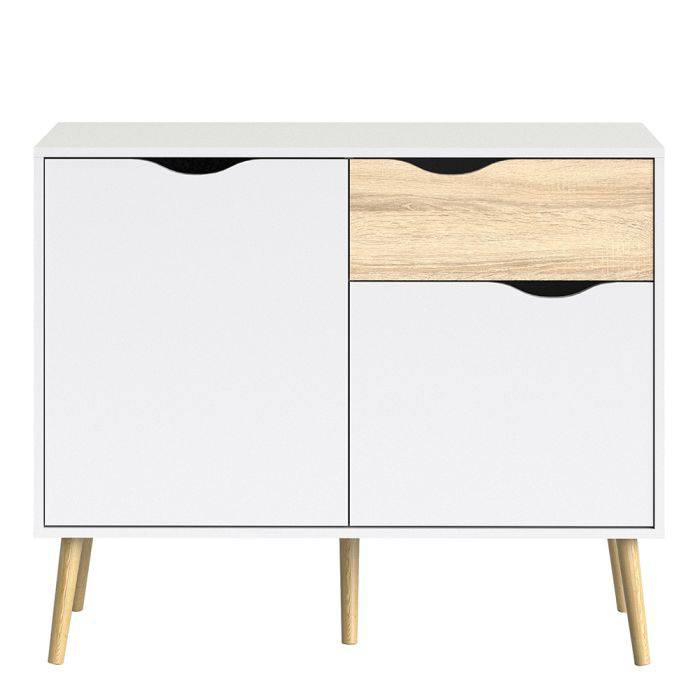 Oslo Sideboard - Small - 1 Drawer 2 Doors in White and Oak - TidySpaces