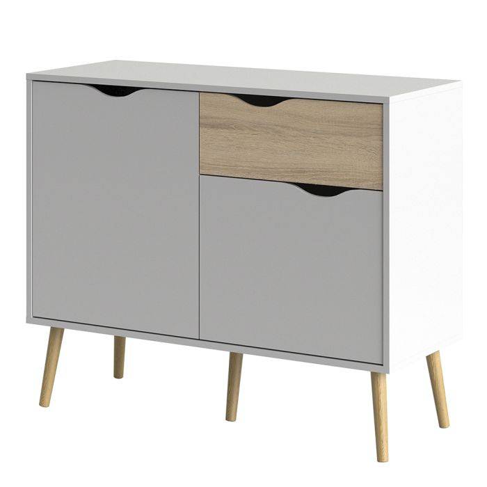 Oslo Sideboard - Small - 1 Drawer 2 Doors in White and Oak - TidySpaces