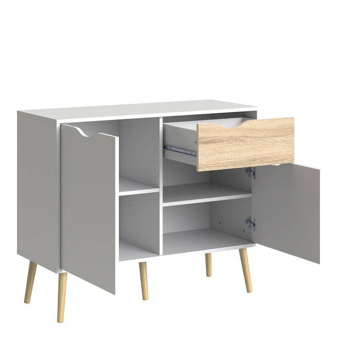 Oslo Sideboard - Small - 1 Drawer 2 Doors in White and Oak - TidySpaces