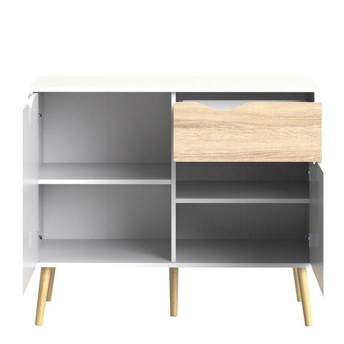 Oslo Sideboard - Small - 1 Drawer 2 Doors in White and Oak - TidySpaces