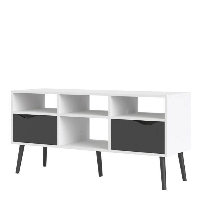 Oslo TV Unit - Wide - 2 Drawers 4 Shelves in White and Black Matt - TidySpaces