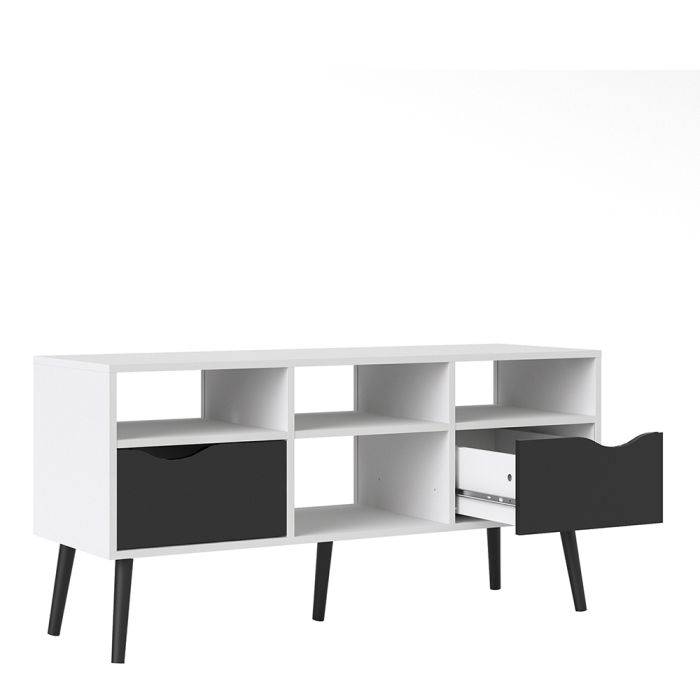 Oslo TV Unit - Wide - 2 Drawers 4 Shelves in White and Black Matt - TidySpaces