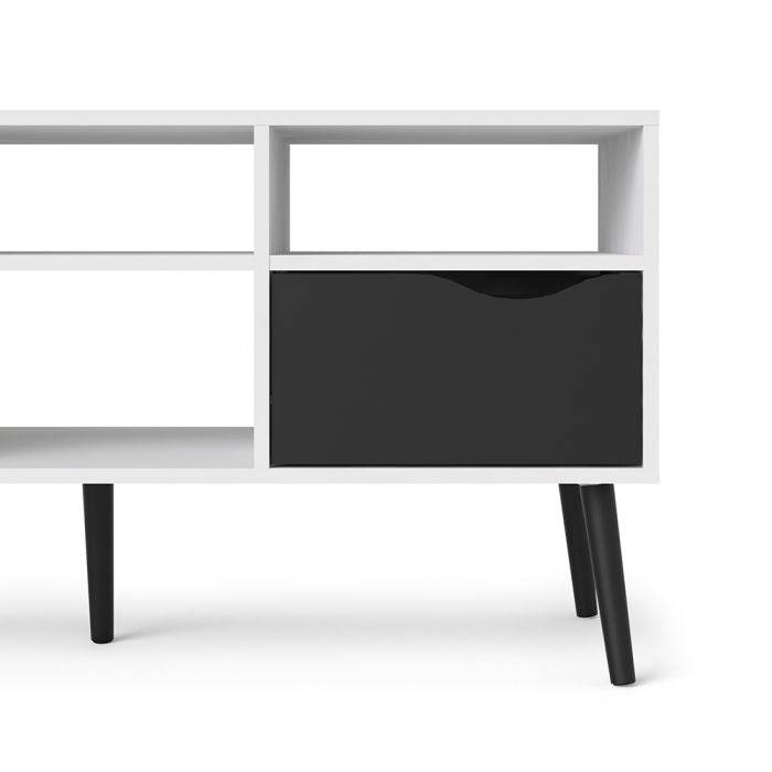 Oslo TV Unit - Wide - 2 Drawers 4 Shelves in White and Black Matt - TidySpaces