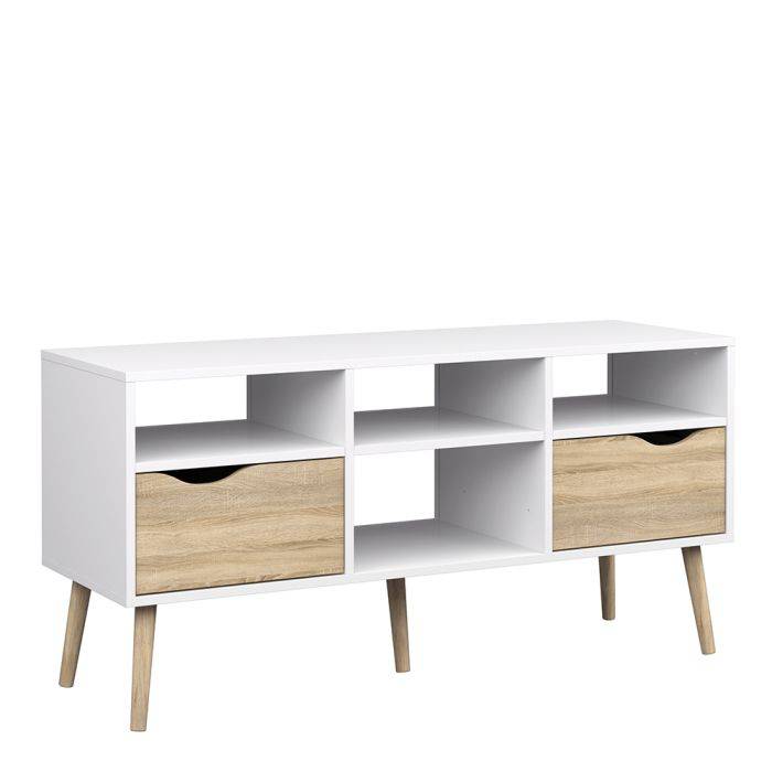 Oslo TV Unit - Wide - 2 Drawers 4 Shelves in White and Oak - TidySpaces