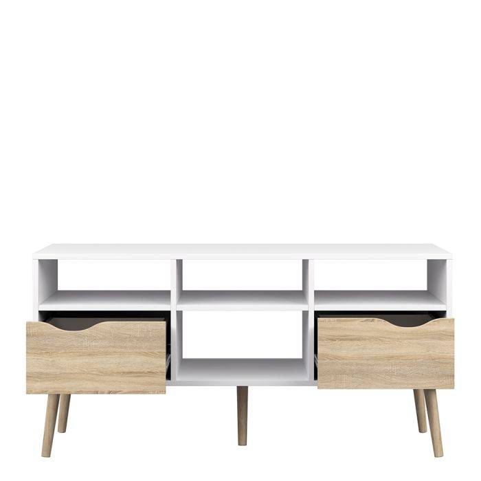 Oslo TV Unit - Wide - 2 Drawers 4 Shelves in White and Oak - TidySpaces