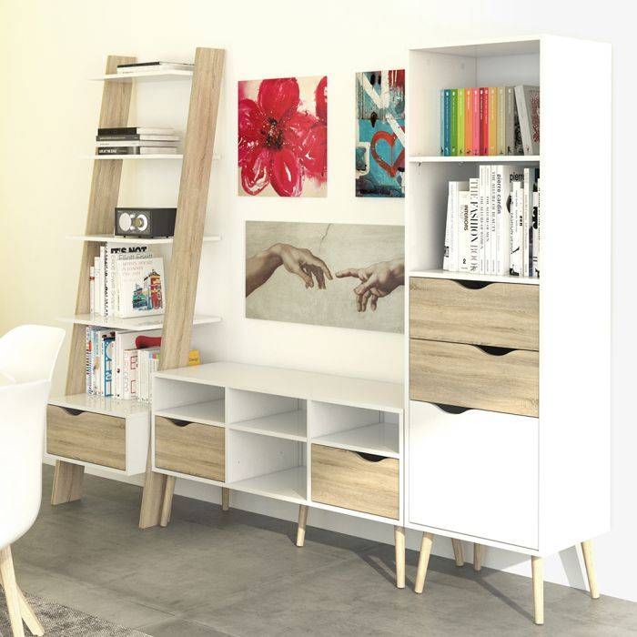 Oslo TV Unit - Wide - 2 Drawers 4 Shelves in White and Oak - TidySpaces