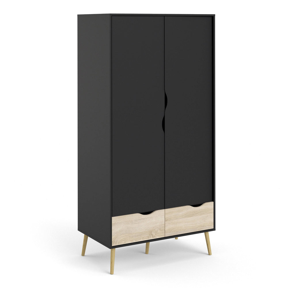 Oslo Wardrobe - 2 Doors 2 Drawers in Black and Oak - TidySpaces