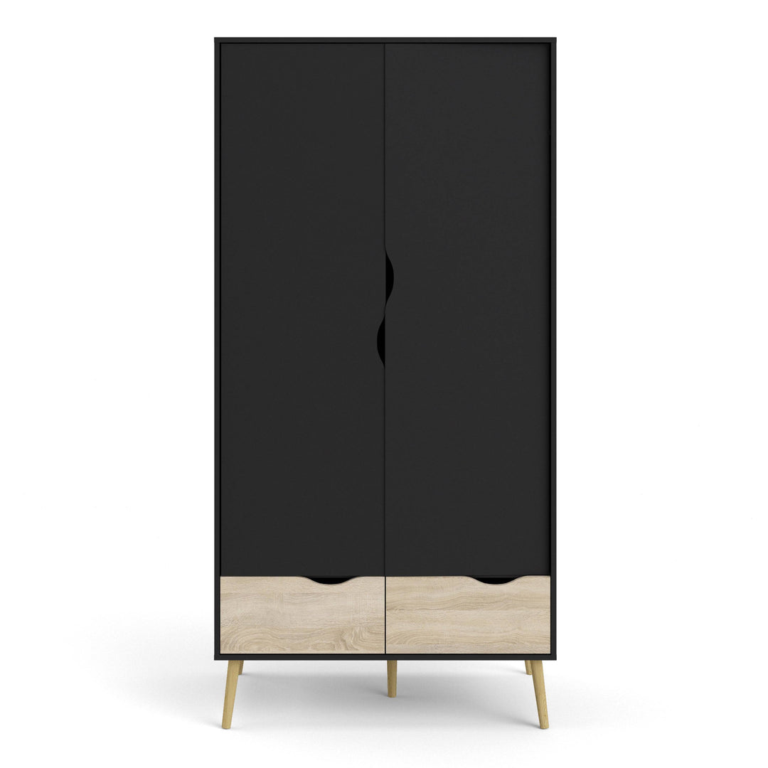 Oslo Wardrobe - 2 Doors 2 Drawers in Black and Oak - TidySpaces