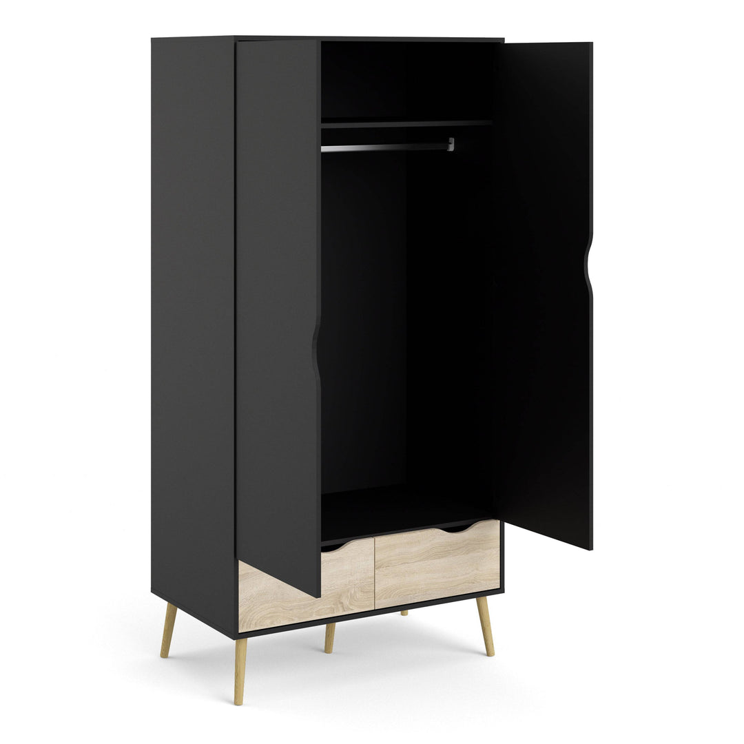 Oslo Wardrobe - 2 Doors 2 Drawers in Black and Oak - TidySpaces