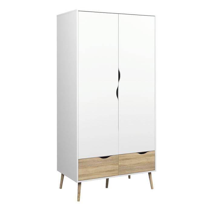 Oslo Wardrobe 2 Doors 2 Drawers in White and Oak - TidySpaces