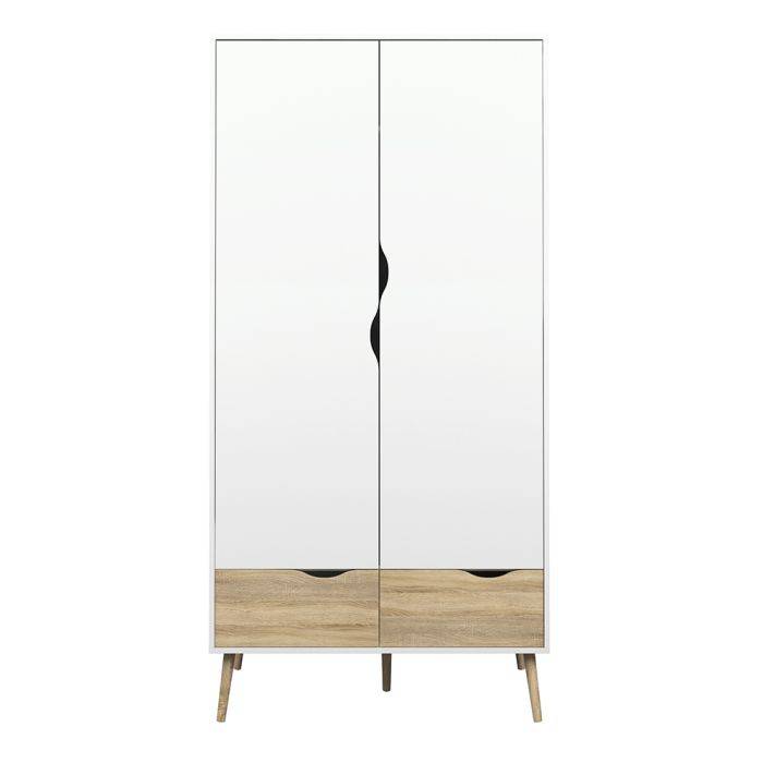 Oslo Wardrobe 2 Doors 2 Drawers in White and Oak - TidySpaces