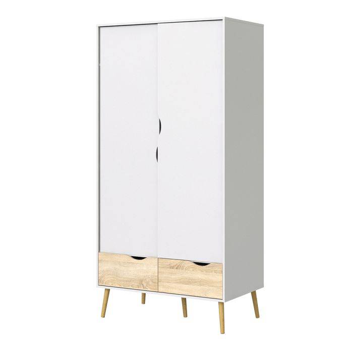 Oslo Wardrobe 2 Doors 2 Drawers in White and Oak - TidySpaces