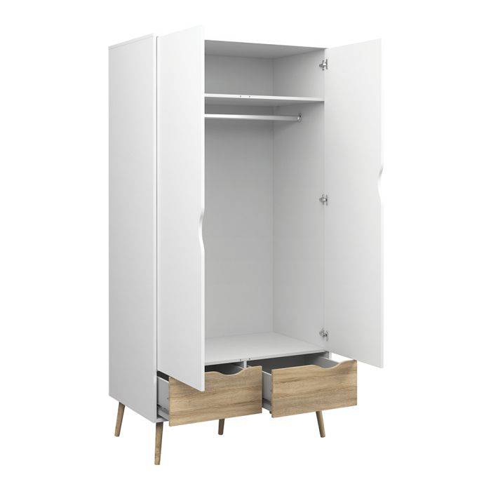 Oslo Wardrobe 2 Doors 2 Drawers in White and Oak - TidySpaces