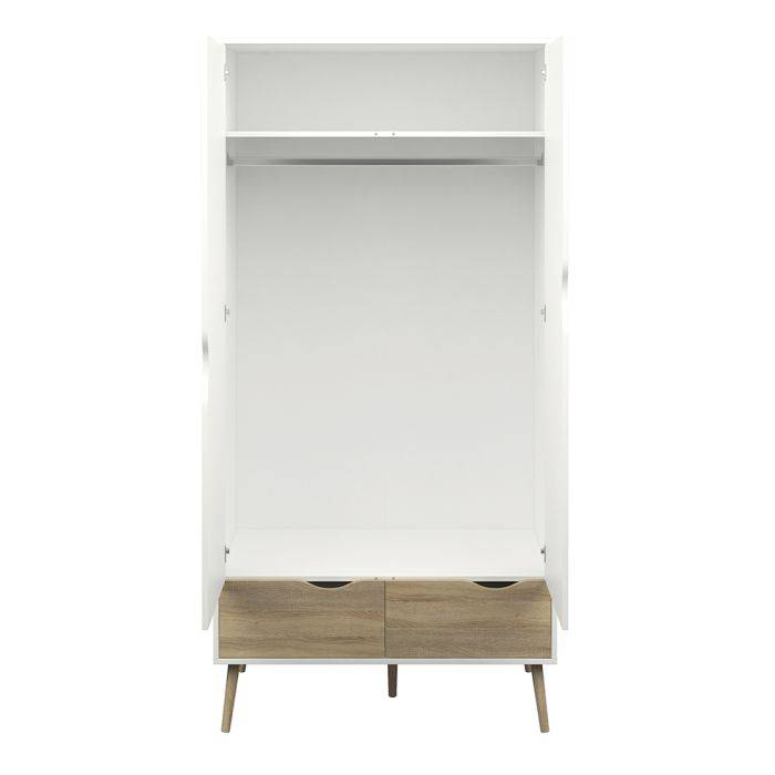 Oslo Wardrobe 2 Doors 2 Drawers in White and Oak - TidySpaces