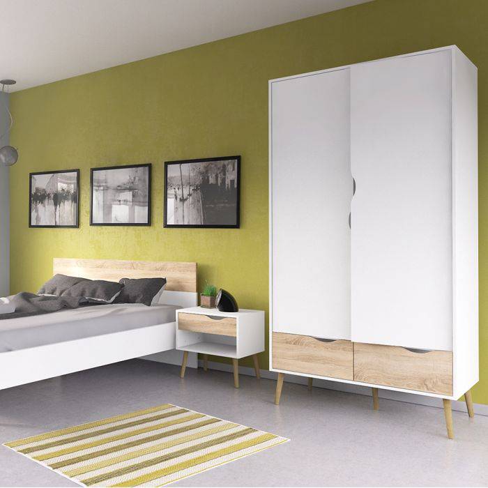 Oslo Wardrobe 2 Doors 2 Drawers in White and Oak - TidySpaces