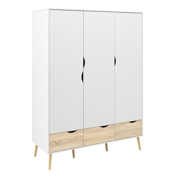 Oslo Wardrobe 3 Doors 3 Drawers in White and Oak - TidySpaces