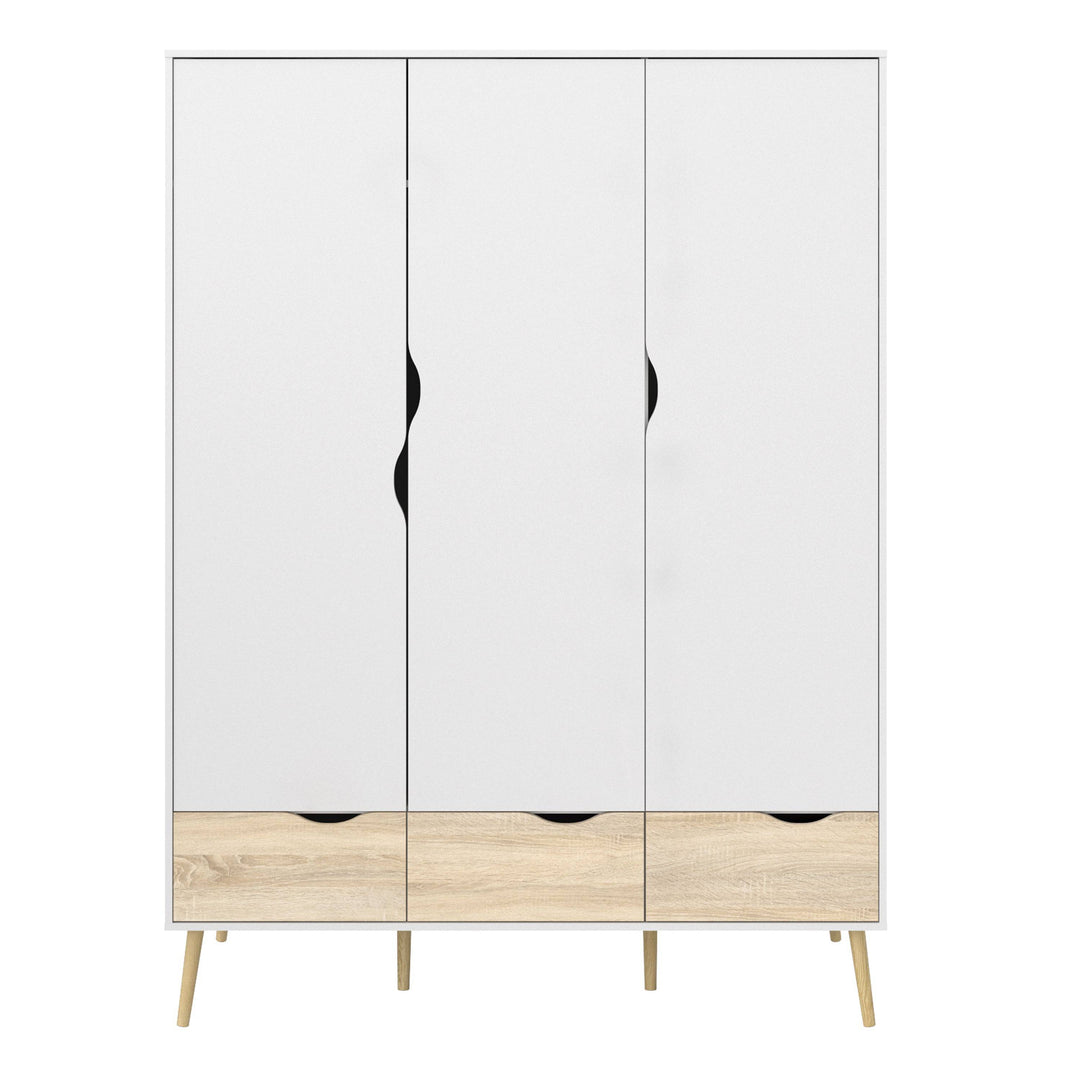 Oslo Wardrobe 3 Doors 3 Drawers in White and Oak - TidySpaces