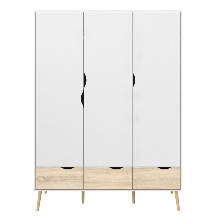 Oslo Wardrobe 3 Doors 3 Drawers in White and Oak - TidySpaces