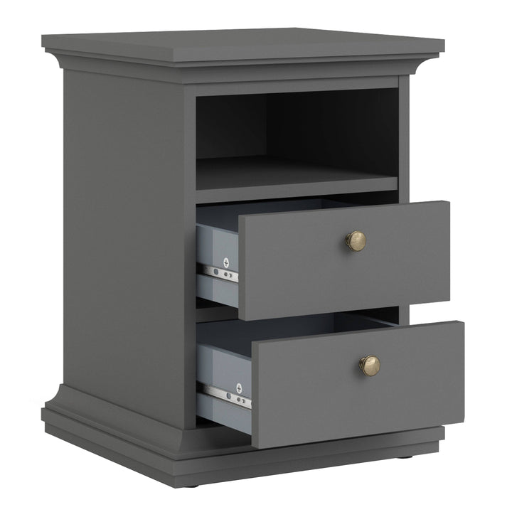 Paris Bedside 2 Drawers in Matt Grey - TidySpaces