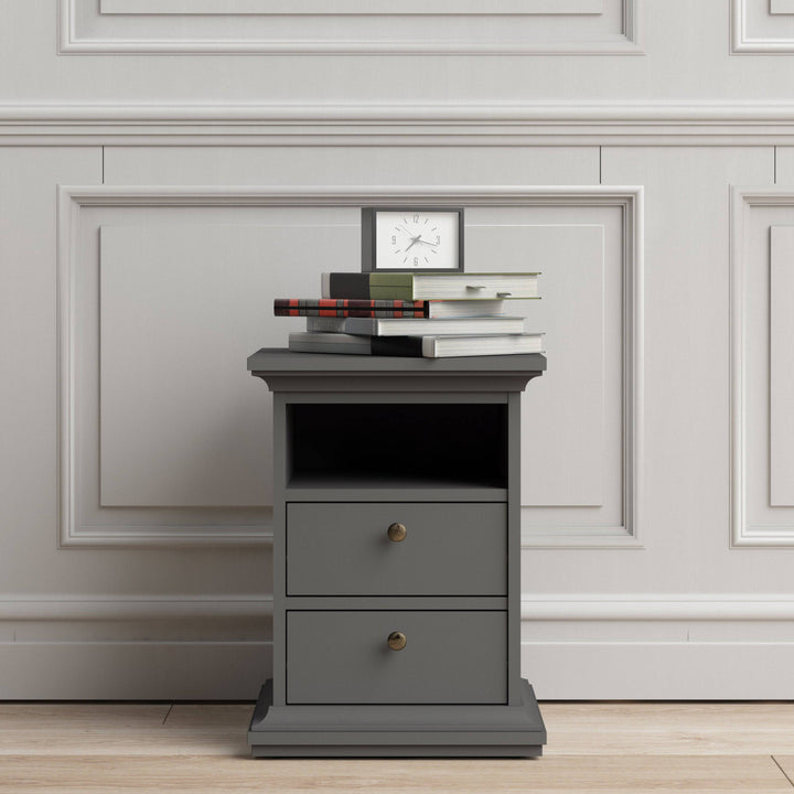 Paris Bedside 2 Drawers in Matt Grey - TidySpaces