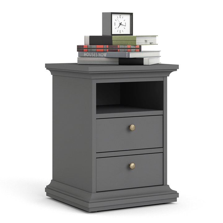 Paris Bedside 2 Drawers in Matt Grey - TidySpaces