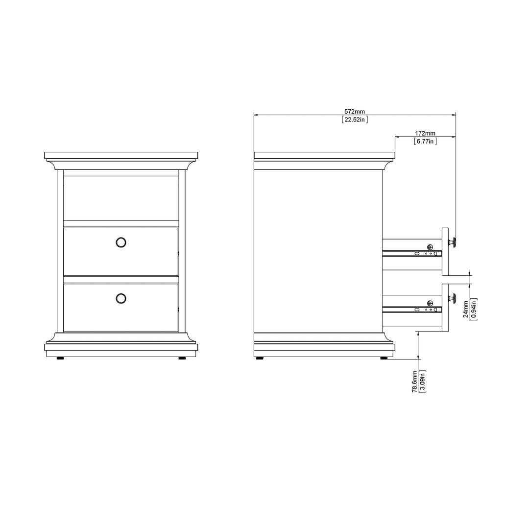 Paris Bedside 2 Drawers in Matt Grey - TidySpaces