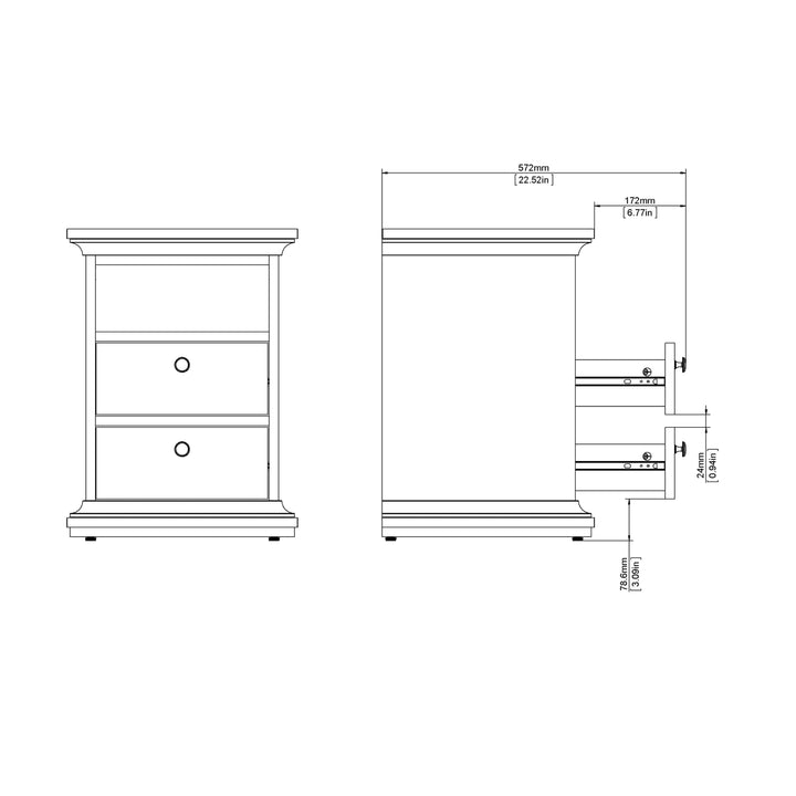 Paris Bedside 2 Drawers in Matt Grey - TidySpaces