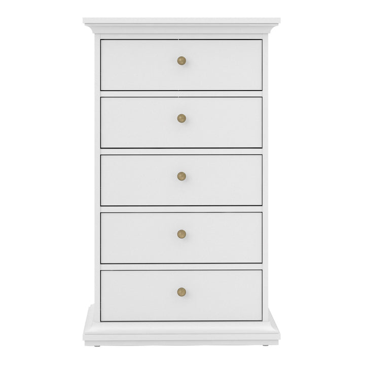 Paris Chest 5 drawers in White - TidySpaces