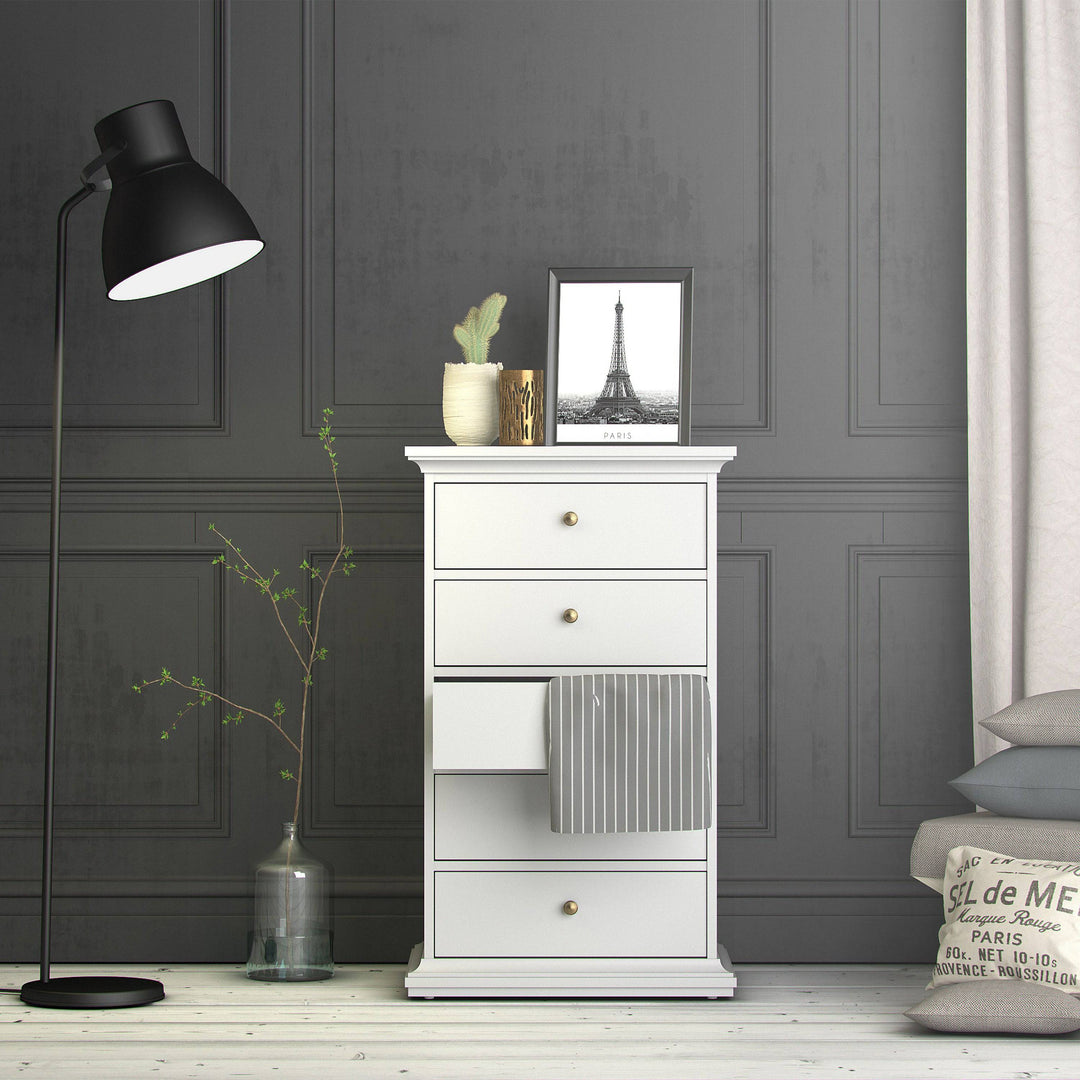 Paris Chest 5 drawers in White - TidySpaces