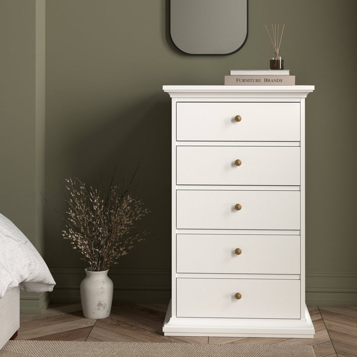 Paris Chest 5 drawers in White - TidySpaces