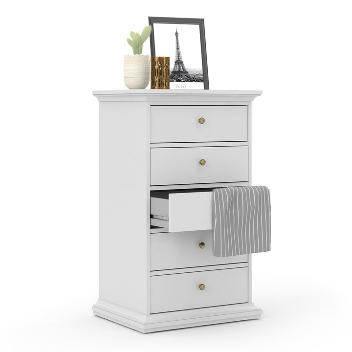 Paris Chest 5 drawers in White - TidySpaces