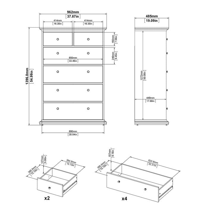 Paris Chest of 6 Drawers in Matt Grey - TidySpaces