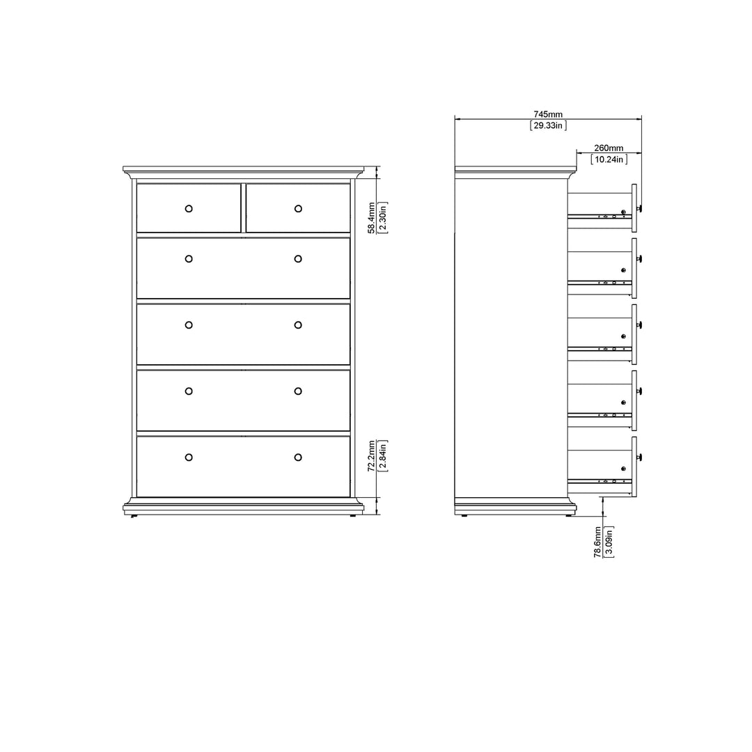 Paris Chest of 6 Drawers in Matt Grey - TidySpaces