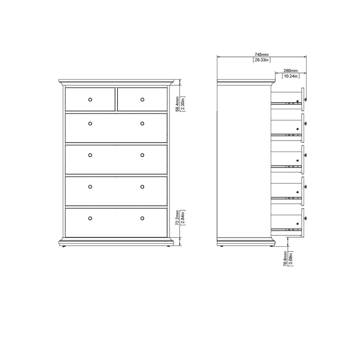 Paris Chest of 6 Drawers in Matt Grey - TidySpaces