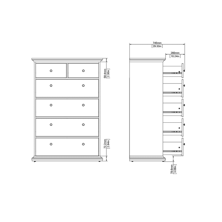 Paris Chest of 6 Drawers in White - TidySpaces