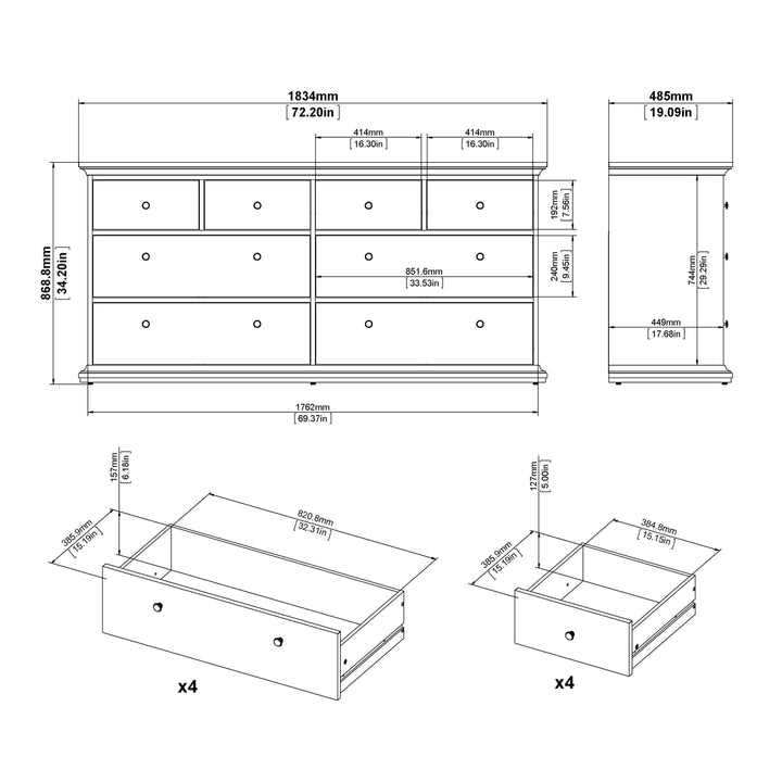 Paris Chest of 8 Drawers in Matt Grey - TidySpaces