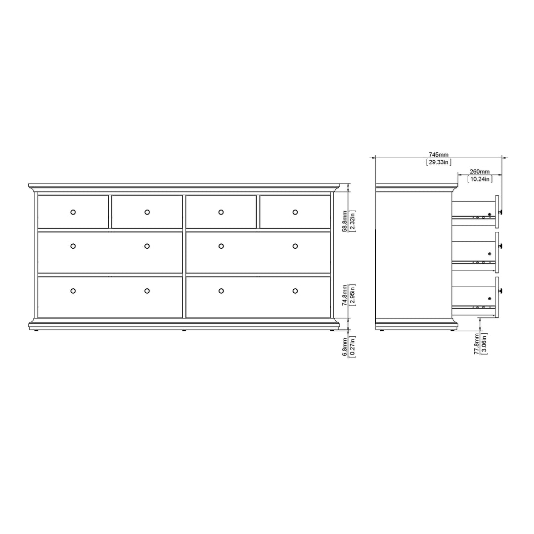 Paris Chest of 8 Drawers in Matt Grey - TidySpaces