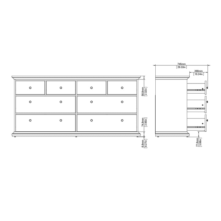 Paris Chest of 8 Drawers in Matt Grey - TidySpaces