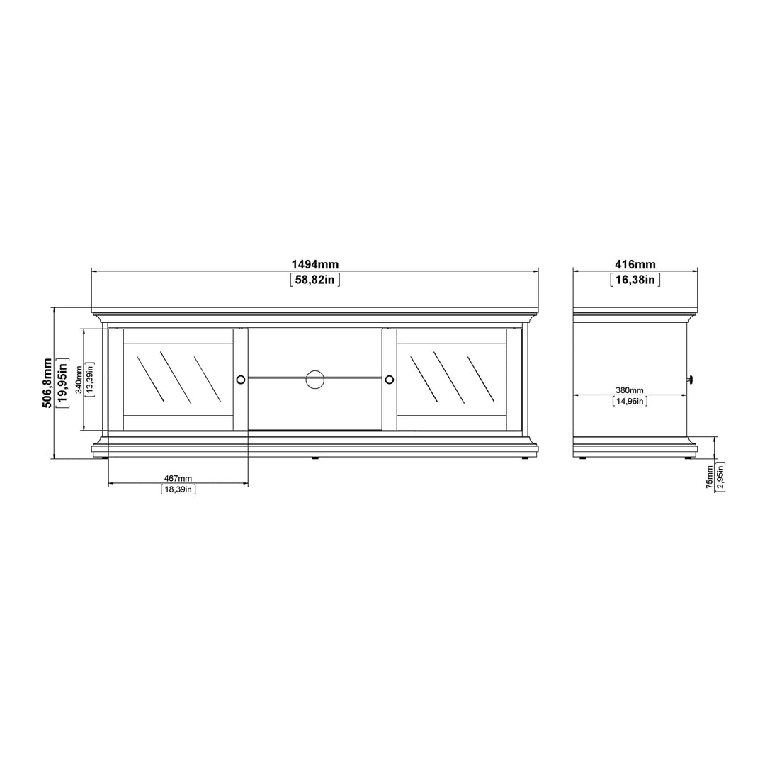 Paris TV Unit - Wide - 2 Doors 1 Shelf in White - TidySpaces